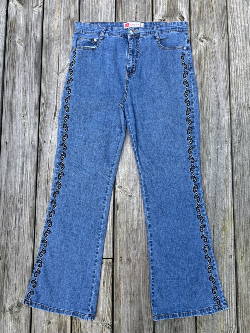 COS JEANS Whimsigoth Embroidered Western Boho Indie Grunge Cowgirl Flare Size 16